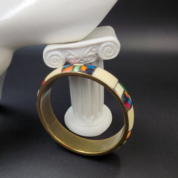 Vintage MCM Ebamel Mosaic Brass Bangle Braclet - Picture 6 of 7